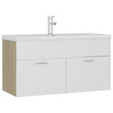Sink Cabinet with Built-in Basin White and Sonoma Oak Engineered Wood 3071293
