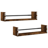 Wall Shelves with Bars 2 pcs Smoked Oak 60x16x14 cm 835436