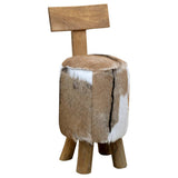 Stool Goatskin Leather and Solid Teak Wood 285206