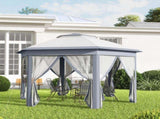 3 x 4m Metal Frame Hexagon Gazebo, with Curtains - Grey T3398P315437
