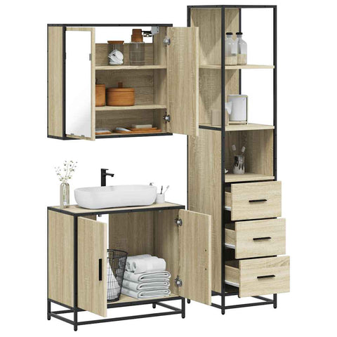 ZNTS 3 Piece Bathroom Furniture Set Sonoma Oak Engineered Wood 3301126