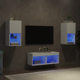 4 Piece TV Wall Cabinets with LED Lights White 3216569