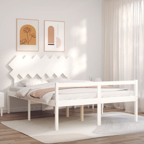 ZNTS Bed Frame with Headboard White 140x190 cm Solid Wood 3195527
