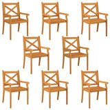 Dining Chair Set of 8 Natural Wood Solid acacia wood Standard 3098662