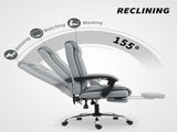155&deg Reclining Faux Leather Swivel Office Chair -Gray T3398P424999