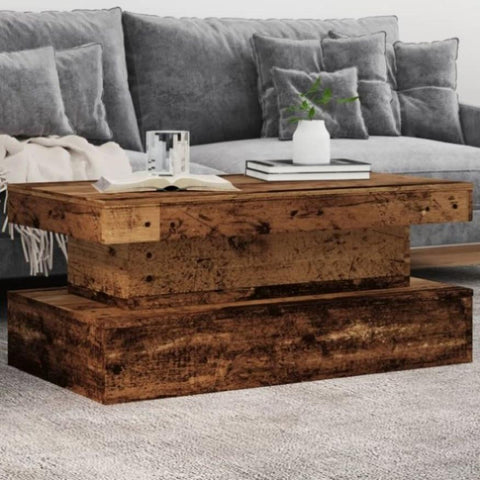 ZNTS Coffee Table with LED Lights Old Wood 90x50x40 cm 857714
