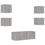 ZNTS 6 Piece TV Wall Units with LED Grey Sonoma Engineered Wood 3216816