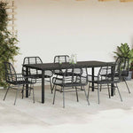 7 Piece Garden Dining Set Black Poly Rattan Glass 3334539