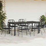 7 Piece Garden Dining Set Black Poly Rattan Glass 3334539