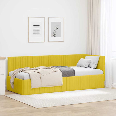 Corner Bed Frame with Headboard Yellow 80 x 200 cm Velvet 42016252