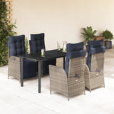 5 Piece Garden Dining Set with Cushions Grey Poly Rattan 3213486