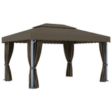 Gazebo with Curtain&LED String Lights 4x3 m Taupe 3070357