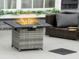 Outdoor PE Rattan Gas Fire Pit Table, Patio Square Propane Heater with Rain Cover, Mesh Lid and Lava T3398P325193