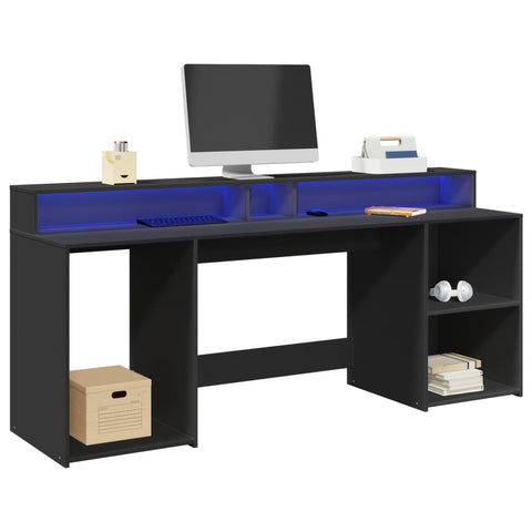Desk with LED Lights Black 200x55x91 cm Engineered Wood 3309439