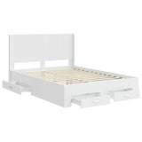 Bed Frame with Storage and Headboard White Engineered Wood 3414087