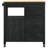 Kitchen Trolley MONZA Black 84 x 40 x 88.5 cm Solid Pine Wood 42027041