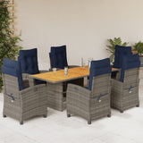 7 Piece Garden Dining Set with Cushions Grey Poly Rattan 3212719