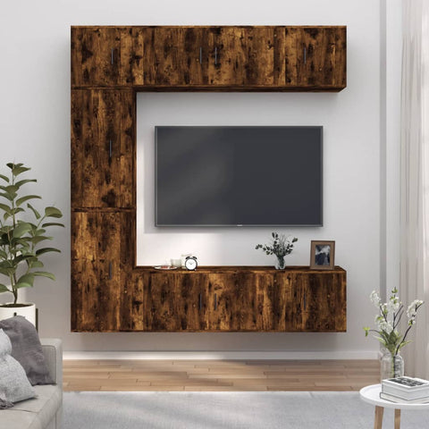 7 Piece TV Cabinet Set Smoked Oak Engineered Wood 3188651