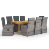 ZNTS 9 Piece Garden Dining Set with Cushions Grey Poly Rattan 3095281