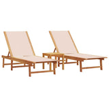 Sun Loungers 2 pcs with Table Cream Solid Wood Acacia and Textilene 3279252