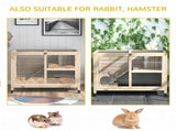 Rabbit Hutch Indoor with Wheels, Wooden Guinea Pig House Hamster Cage, 2 Layers Bunny Cage with T3398P548512