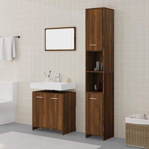ZNTS 3 Piece Bathroom Furniture Set Brown Oak Engineered Wood 3152718