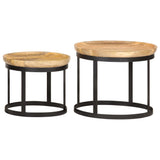 Round Side Tables 2 pcs Solid Mango Wood and Steel 286470