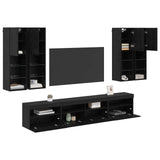 TV Wall Cabinet Set with LED Lights with LED 7 pcs Black Oak 3402796