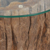 Coffee Table Teak Glass 50x40 cm 245069