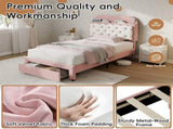 3ft Single Velvet Upholstered Bed Frame, Adjustable Cookie Shaped Storage Headboard with Storage N652P420241P
