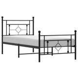 ZNTS Metal Bed Frame without Mattress with Footboard Black 90x200cm 374350