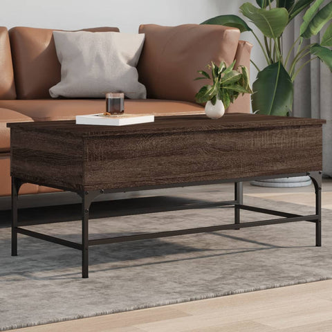 ZNTS Coffee Table Brown Oak 100x50x45 cm Engineered Wood and Metal 845400