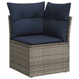 8 Piece Garden Sofa Set with Cushions Grey Poly Rattan Acacia 3328146