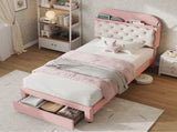 3ft Single Velvet Upholstered Bed Frame, Adjustable Cookie Shaped Storage Headboard with Storage N652P420241P