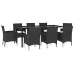 ZNTS 9 Piece Garden Dining Set with Cushions Black Poly Rattan 3187455