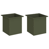 Garden Planter with LED 2 pcs Olive Green 40 x 40 x 40 cm Steel 8008133