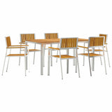 Outdoor Dining Set 7 pcs Solid Acacia Wood and Stainless Steel 3334792