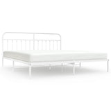 Bed Frame White Powder-Coated Steel Double Bed Frame 352634