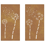 Garden Wall Decorations 2pcs 105x55cm Corten Steel Flower Design 824489