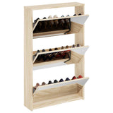 243047 Shoe Cabinet 3-Layer Mirror Oak 63x17x102,5 cm