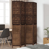 Room Divider 4 Panels Dark Brown Solid Wood Paulownia 358708