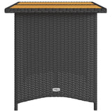 Garden Table with Wooden Top Black 110x68x70 cm Poly Rattan 366355