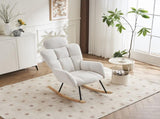 Soft Teddy Fabric Tufted Upholstered Rocking Chair Padded Seat with Headrest For Living Room W1397P227837