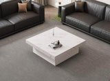 Modern square coffee table with marble look, Centre Tea Table with 4 Sliding Drawers, Coffee End N605P375112W