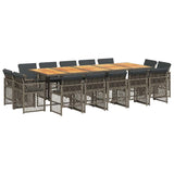 15 Piece Garden Dining Set with Cushions Grey Poly Rattan 3210878