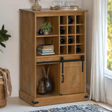 ZNTS Wine Cabinet HALDEN with Wine Racks and Sliding Door Pine 4018445