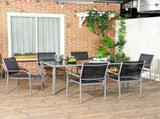 7 Piece Outdoor Garden Dining Set with Table and 6 Stackable Chairs, Steel Frame, Tempered Glass T3398P320087