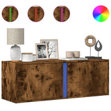 TV Wall Cabinet with LED Lights Smoked Oak 100x31x35 cm 852268