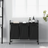 Laundry Basket 3 Compartments with Wheels Black Oak 859090