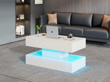 Modern Coffee Table with LED Lighting and Hidden Storage Space - Side Table with Hydraulic Lift, N605P417277W